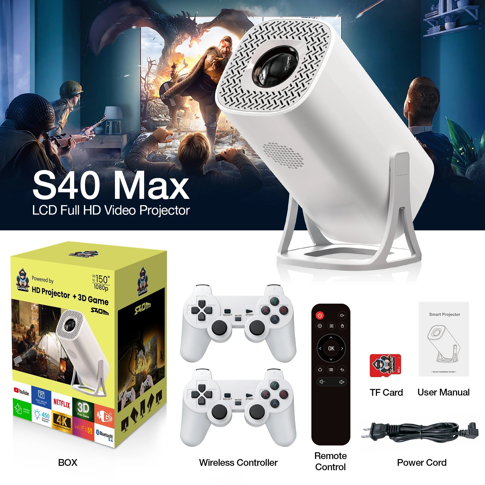 Proyector HD con videojuegos + 2 Mandos